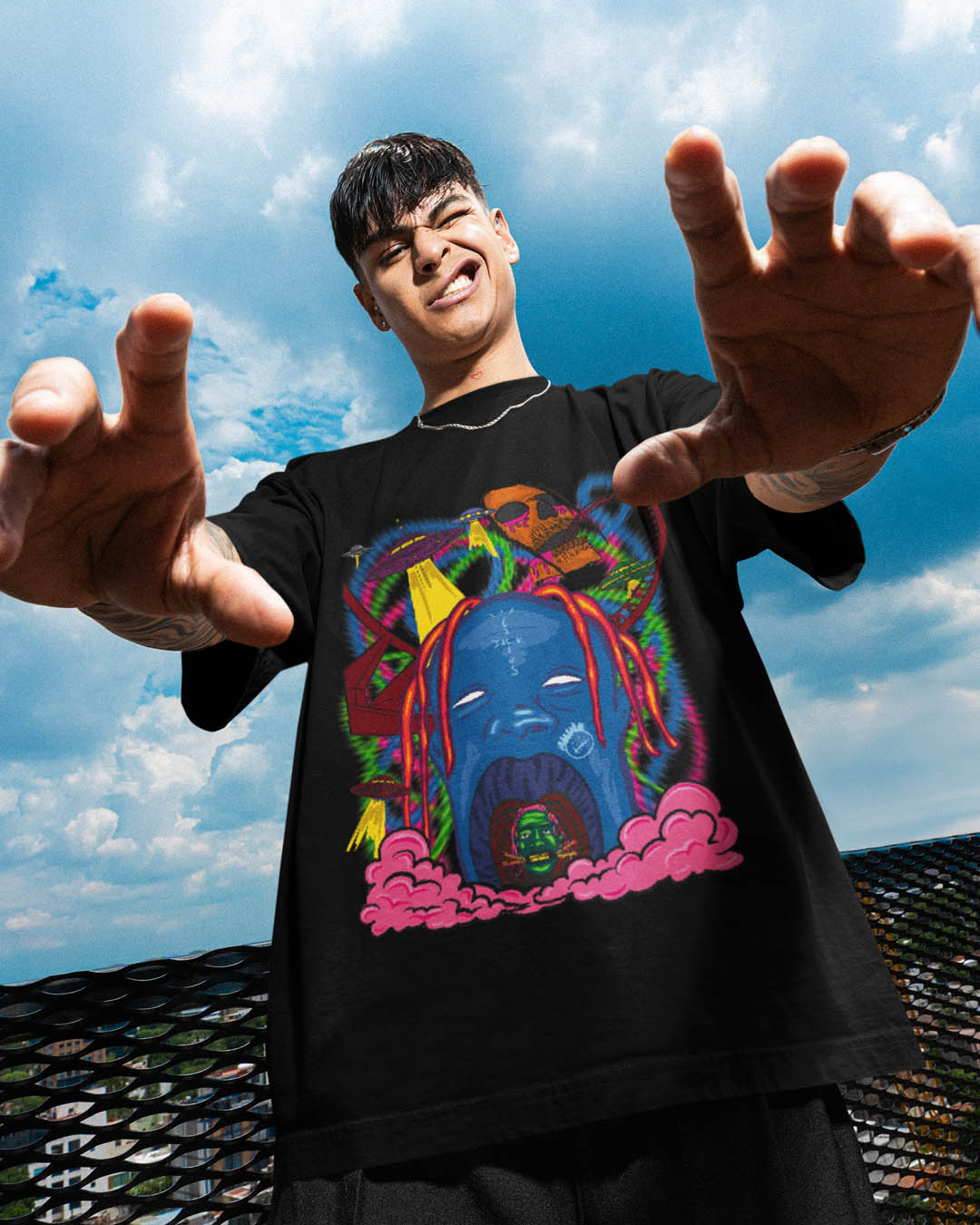 Trippy Travis Tee (Black Unisex Oversized)