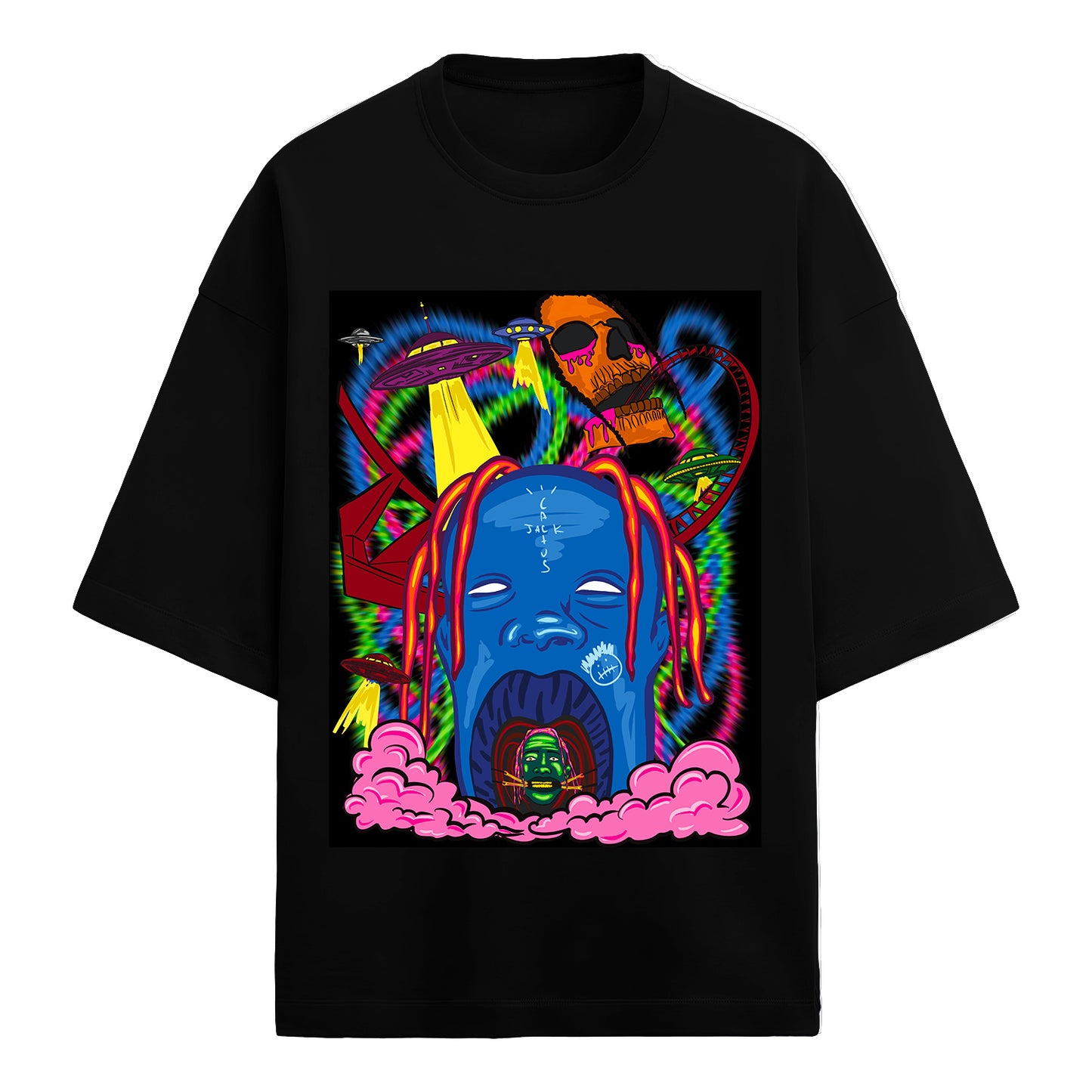 Trippy Travis Tee (Black Unisex Oversized)