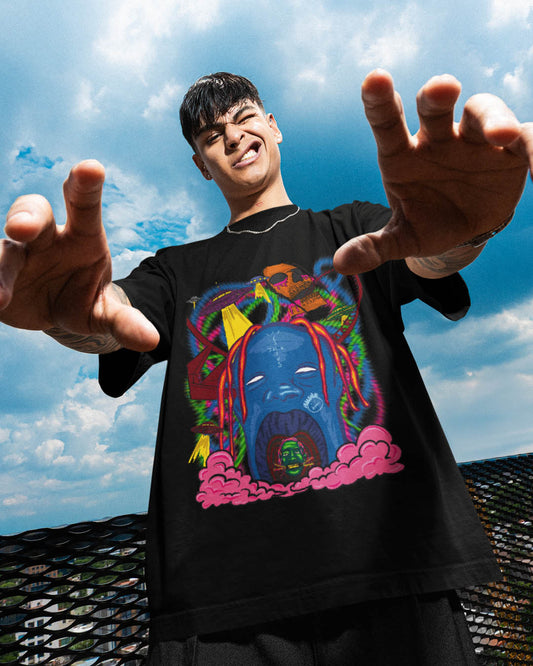 Trippy Travis Tee (Black Unisex Oversized)
