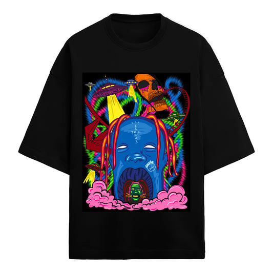 Trippy Travis Tee (Black Unisex Oversized)